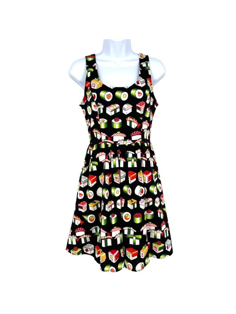 Retrolicious Retro Pinup Bento Box Sushi Print Sleeveless Dress Black Size Small
